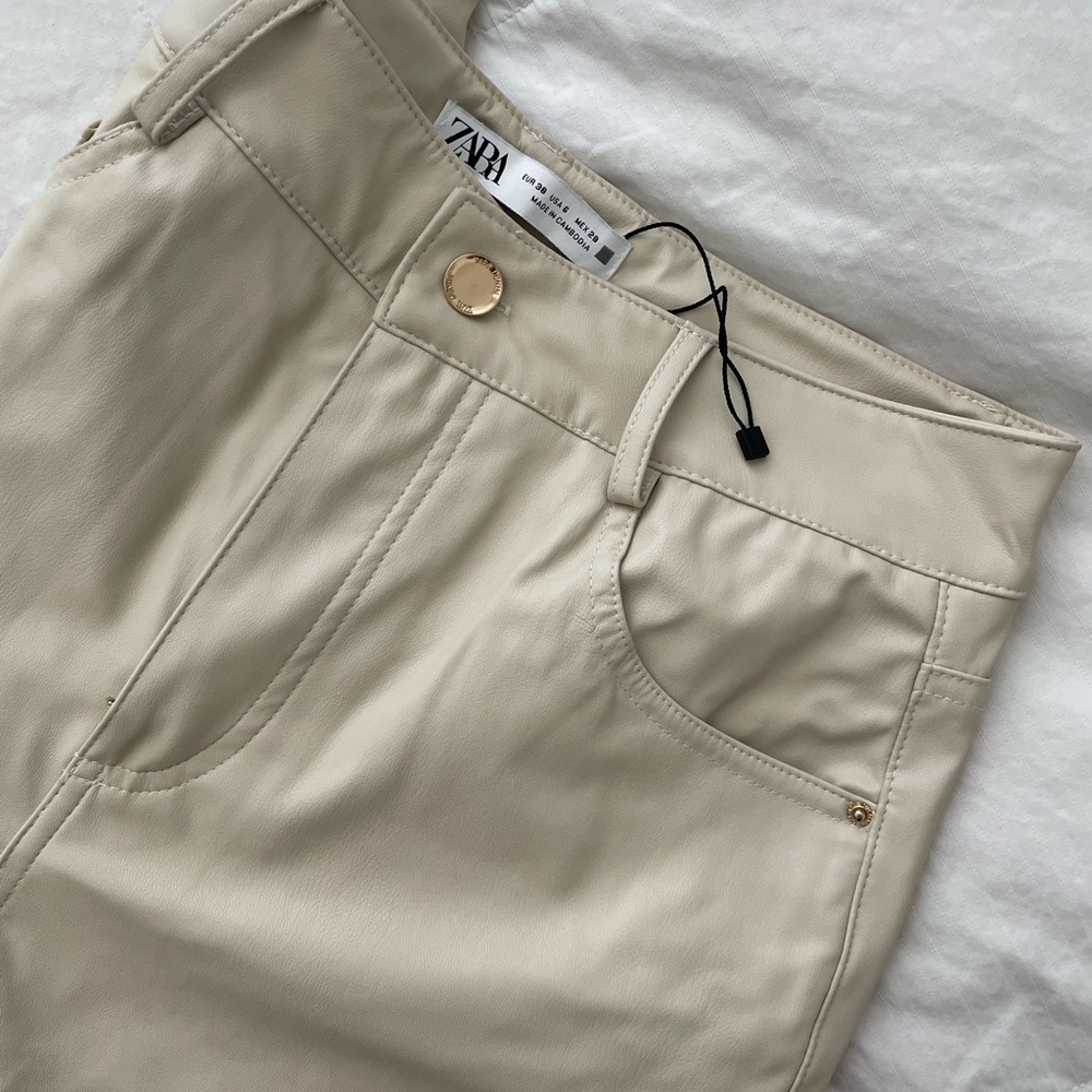Zara faux leather cream pants